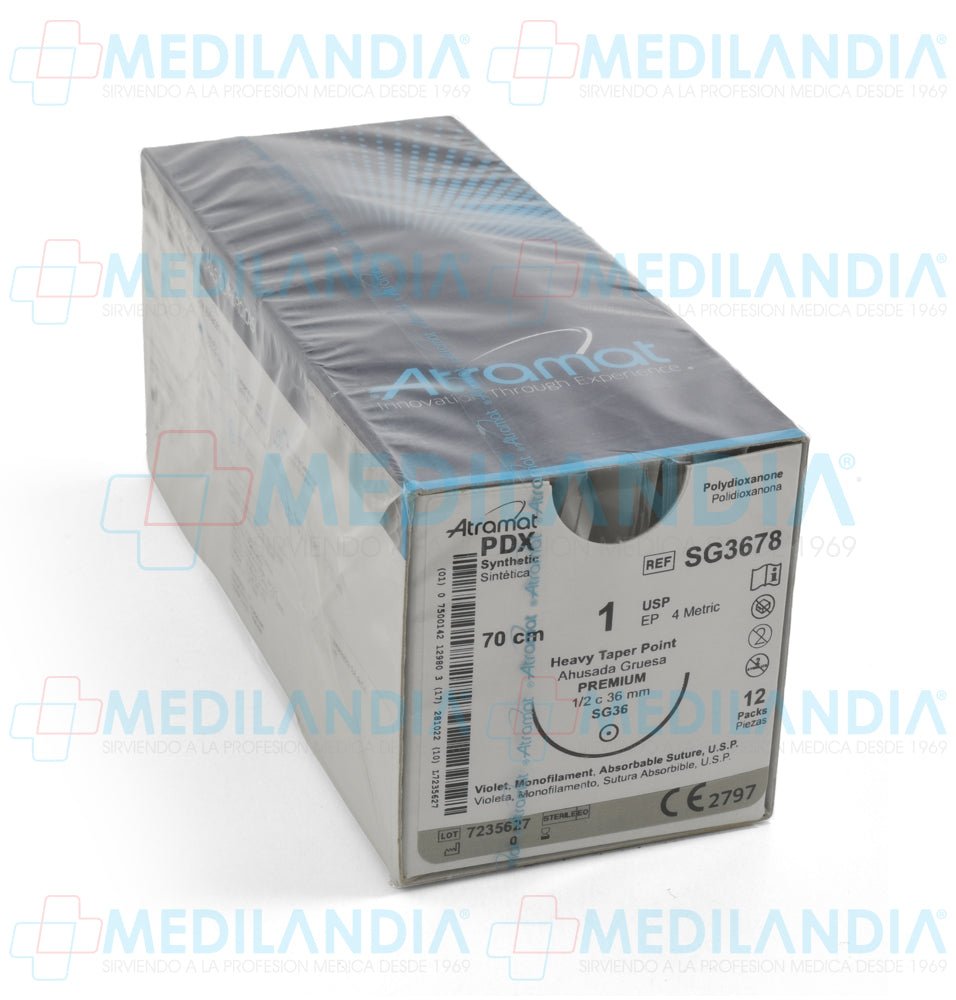 Atramat SG3678 PDX polidioxanona violeta USP 1, 70 cm, aguja SG-36 de 36 mm