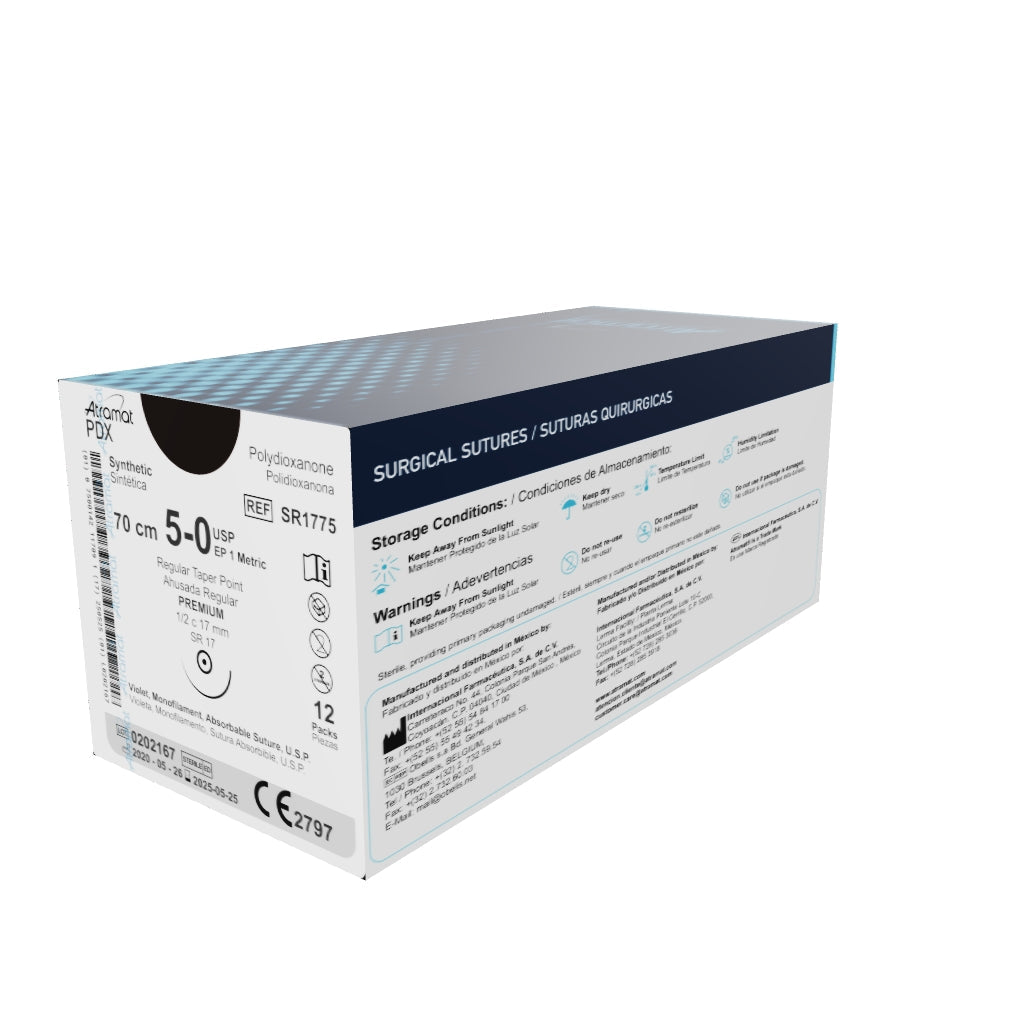 Atramat SR1775 polidioxanona violeta USP 5-0 de 70 cm con aguja SR17 premium de 17 mm