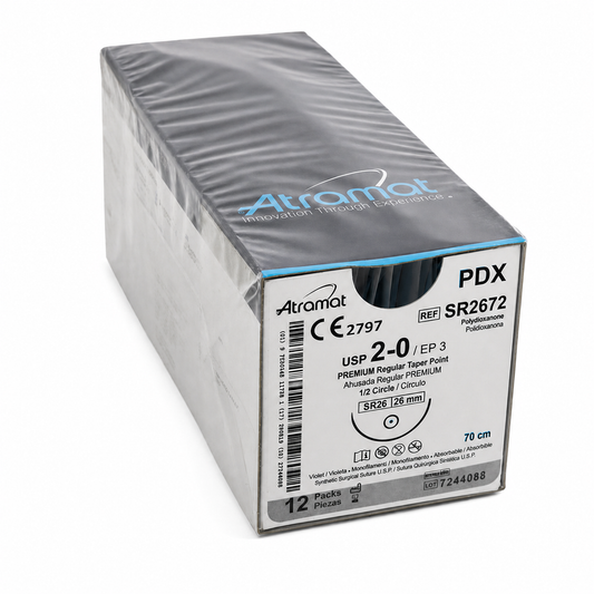 Atramat SR2672 PDX polidioxanona violeta USP 2-0, 70 cm, aguja SR-26 de 26 mm