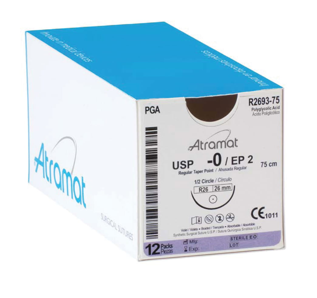 Atramat SR2693-75 PGA USP 3-0 de 75 cm con aguja SR26 ahusada regular de 26 mm