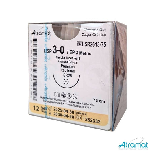 Atramat catgut crómico SR3613-75 con aguja SR-36 de 36 mm