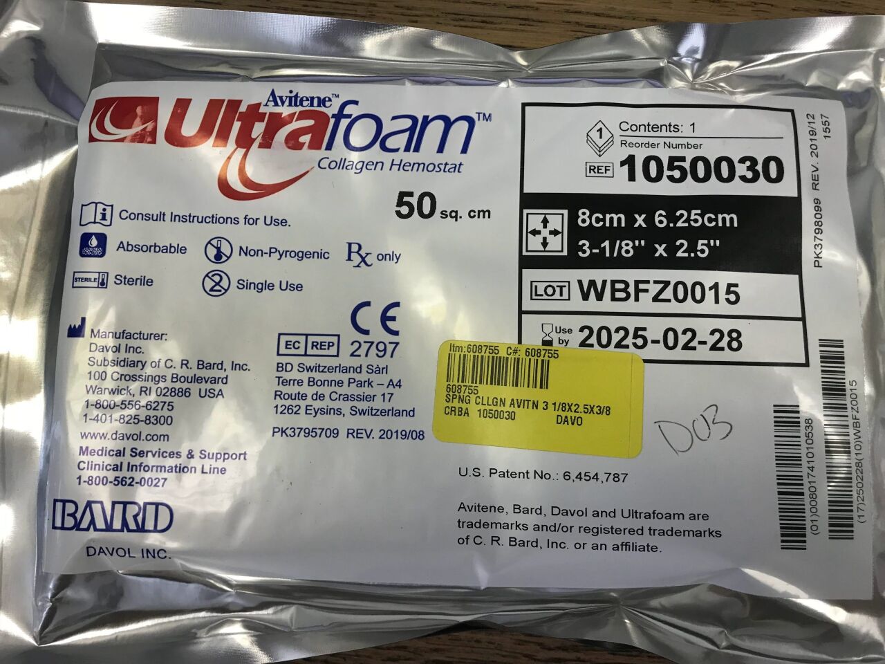 BD Avitene UltraFoam 1050030, esponja de colágeno 8 x 6.25 x 1 cm, 50 cm²