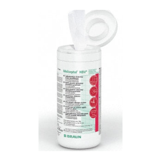 B. Braun Meliseptol HBV 18706, dispensador con 100 toallitas desinfectantes, sobre fondo blanco