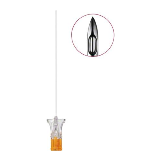 B. Braun Pencan 4502051-13, aguja espinal 27G x 88 mm con introductora, sobre fondo blanco