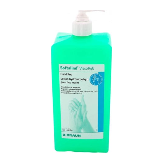 B. Braun Softalind ViscoRub 19839, gel antiséptico para manos de 1000 ml, sobre fondo blanco