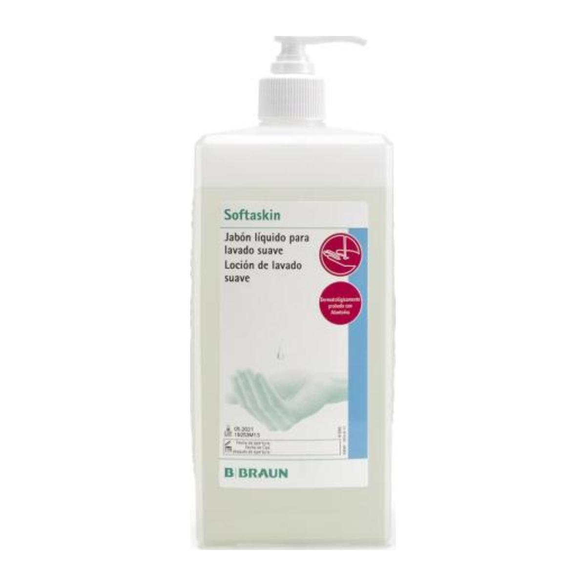 B. Braun Softaskin 180226, envase de 1000 ml con dosificador, sobre fondo blanco