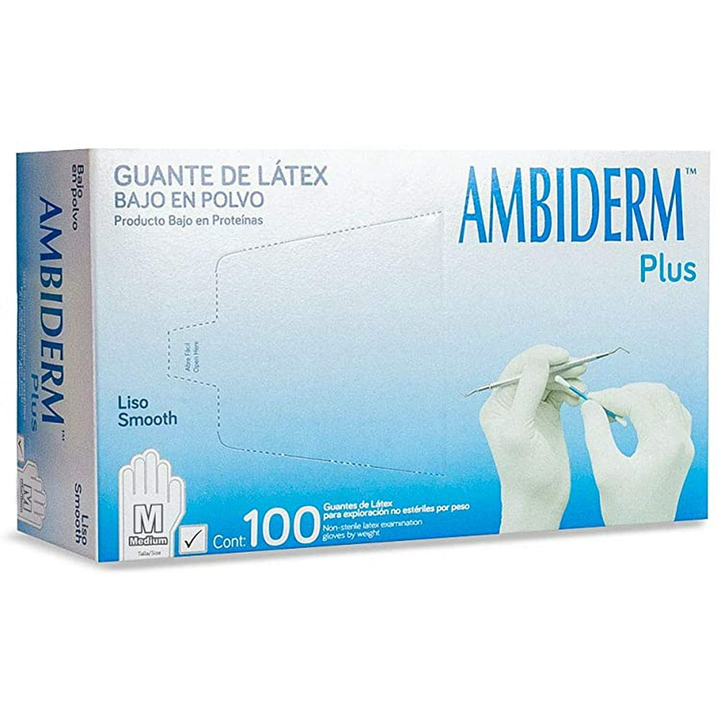Caja Ambiderm Plus de guantes de látex talla mediana