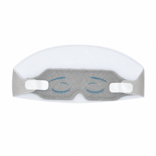 BabySleep HR-BS-T, antifaz azul término para fototerapia con correa de sujeción, sobre fondo blanco