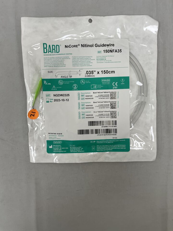 BARD NiCore 150NFA35 guía hidrofílica 0.035 pulgadas x 150 cm punta angular