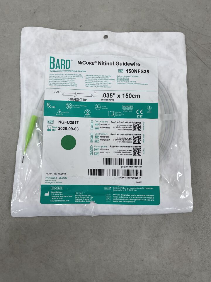 BARD NiCore 150NFS35 guía hidrofílica 0.035 pulgadas x 150 cm punta recta