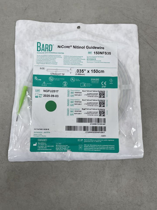 BARD NiCore 150NFS35 guía hidrofílica 0.035 pulgadas x 150 cm punta recta