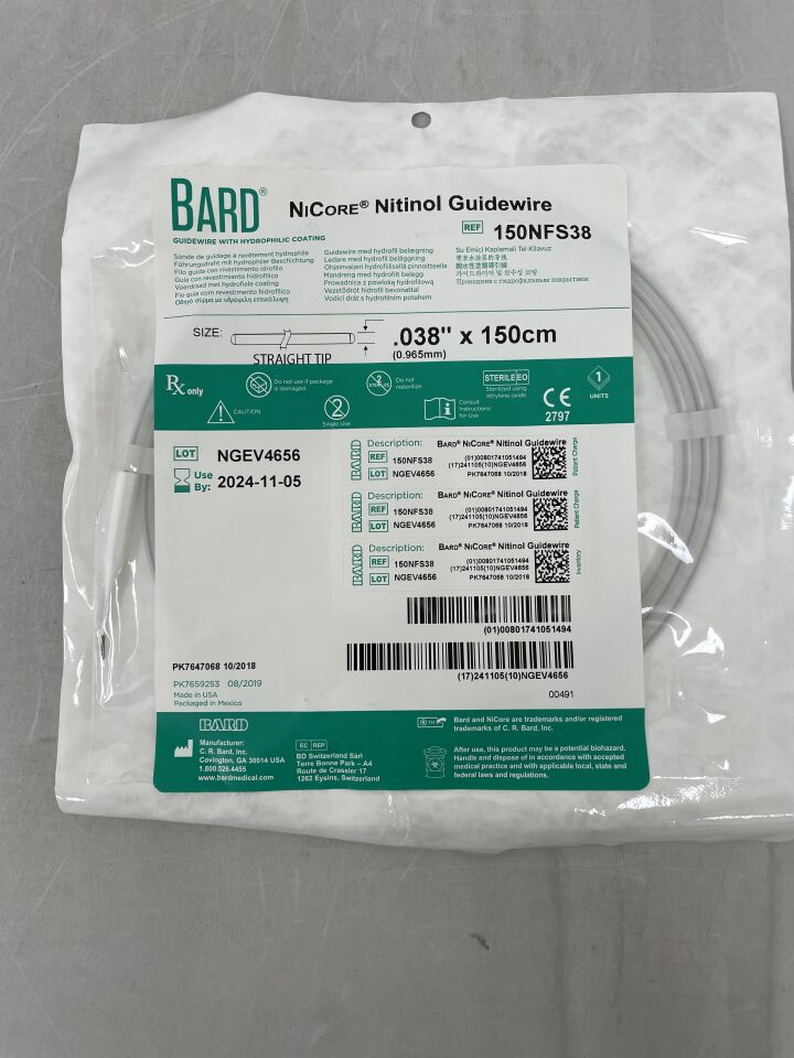 BARD NiCore 150NFS38 guía hidrofílica 0.038 pulgadas x 150 cm punta recta