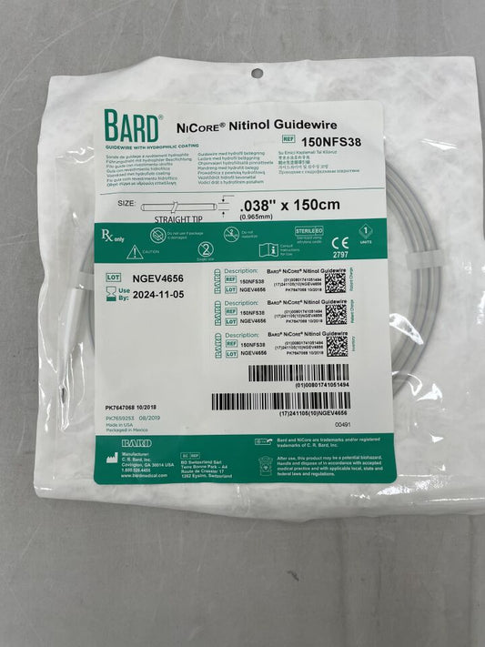 BARD NiCore 150NFS38 guía hidrofílica 0.038 pulgadas x 150 cm punta recta