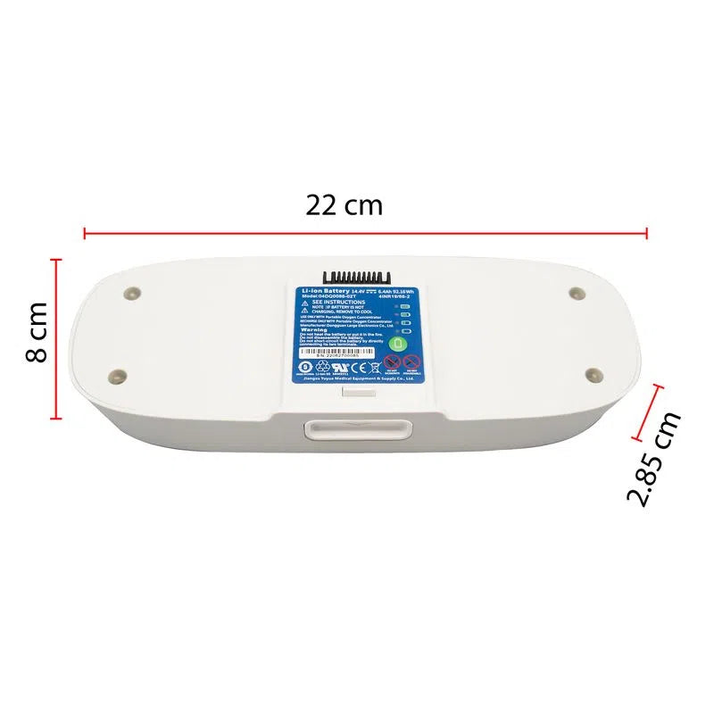 Batería recargable Handy B7F7 blanca, con cotas de 22 cm, 8 cm y 2.85 cm