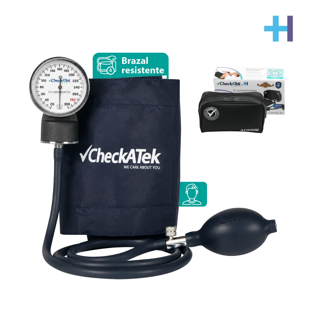 Baumanómetro aneroide tradicional Checkatek color azul modelo B1-1 con brazalete de nylon y perilla de silicón