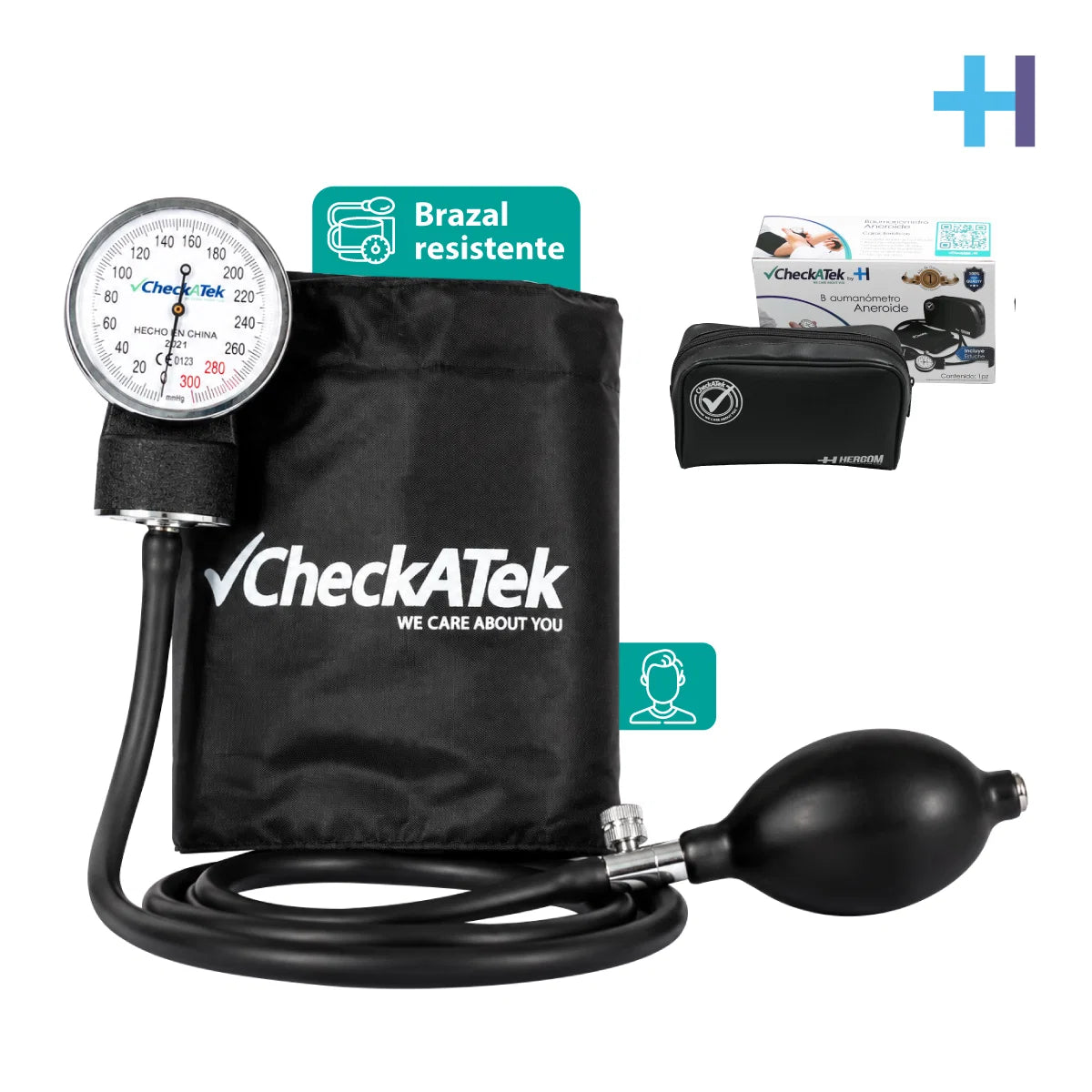 Baumanómetro aneroide tradicional Checkatek color negro modelo B1-4 con brazalete de nylon