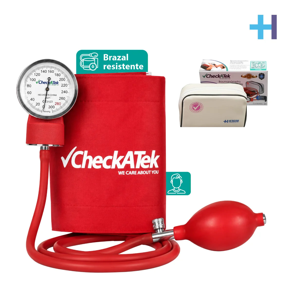 Baumanómetro aneroide tradicional Checkatek color rojo modelo B1-5 con perilla de alta durabilidad