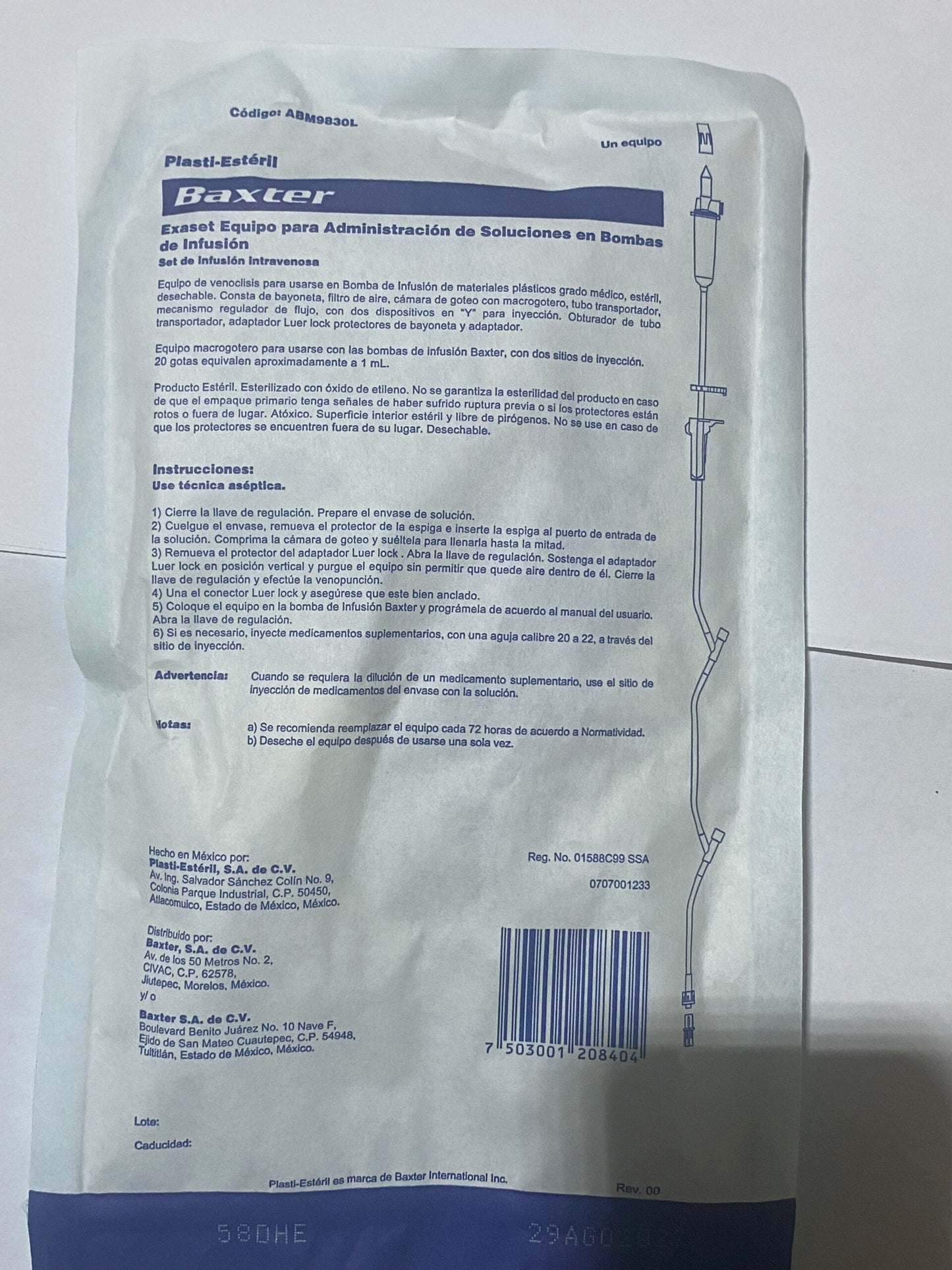 Baxter Exaset ABM9830L equipo para bomba de infusión