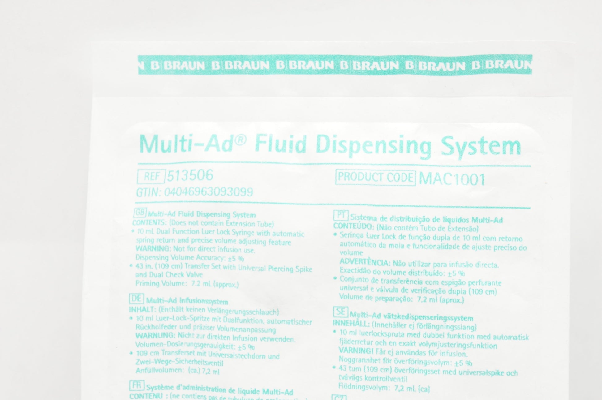 B. Braun Multi-Ad MAC1001 513506 — sistema de dispensación de fluidos