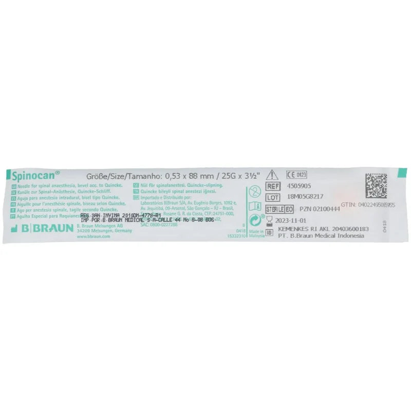 B. Braun Spinocan aguja espinal 25G x 88 mm, referencia 4505905