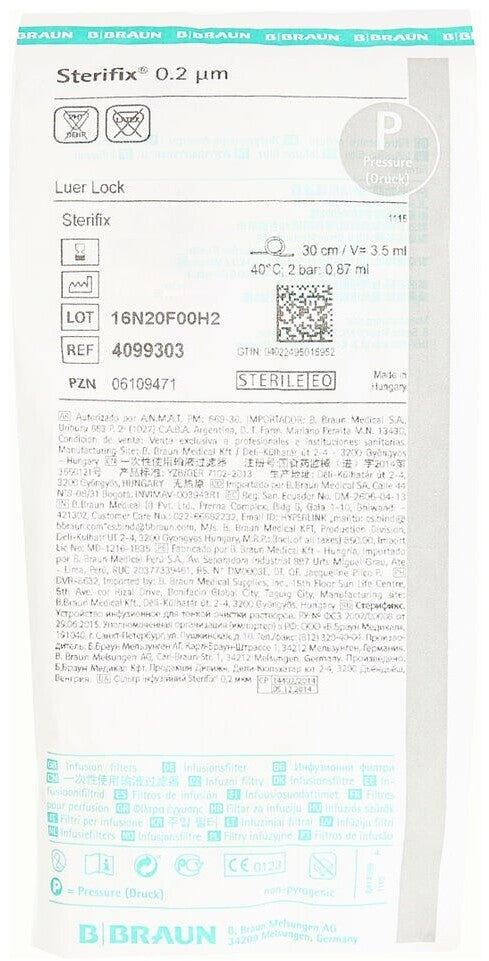 B. Braun Sterifix filtro de infusión de 0.2 micras, referencia 4099303
