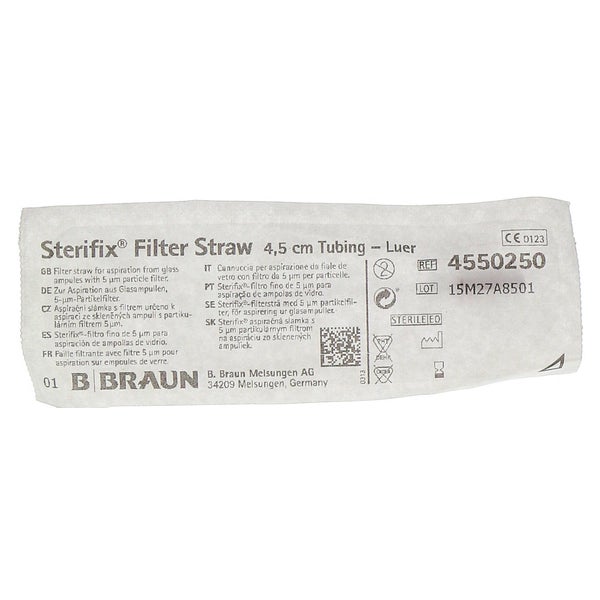 B. Braun Sterifix Filter Straw 4550250, filtro de 5 µm y tubo flexible de 4.5 cm