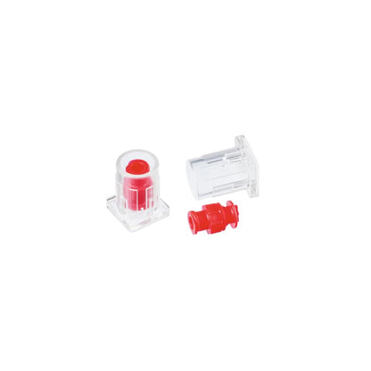 Blíster B. Braun TEC1000 418004 con 10 tapones inviolables rojos para jeringa Luer-Lock