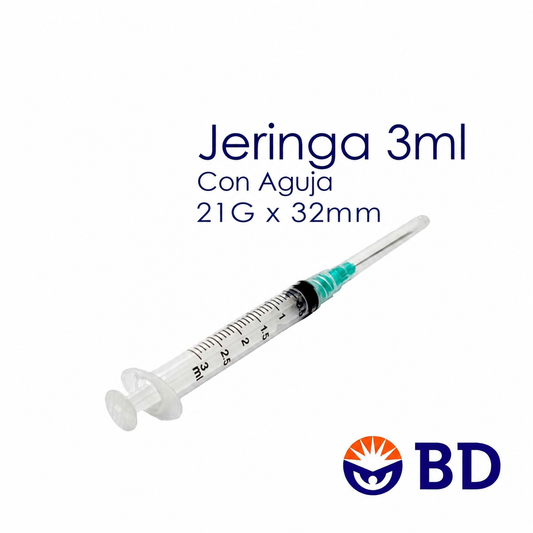 BD 990407 jeringa Plastipak de 3 mL con aguja 21G × 32 mm