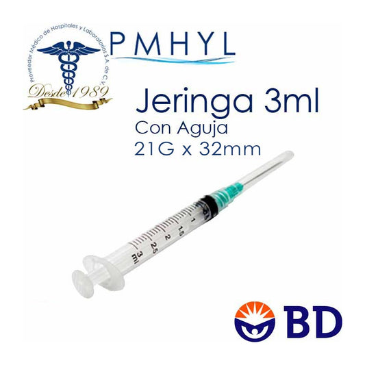 BD 990407 jeringa de 3 mL con aguja 21G × 32 mm