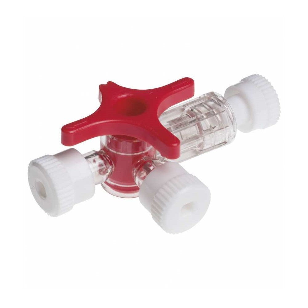 BD Connecta Plus1 360 llave de tres vías roja con conexiones Luer-Lock