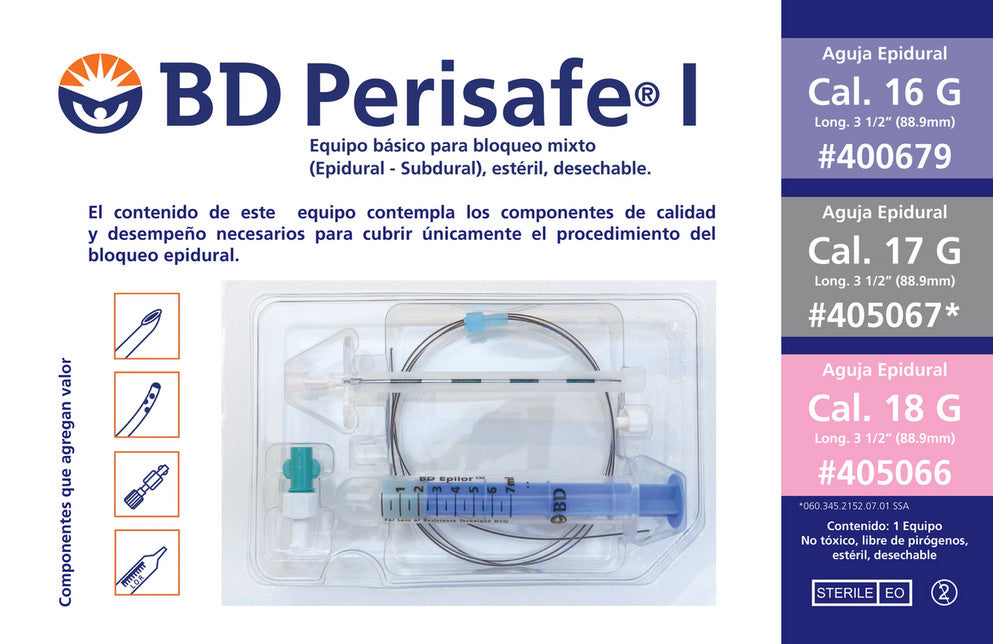 BD Perisafe I equipo de anestesia epidural 17G y 18G