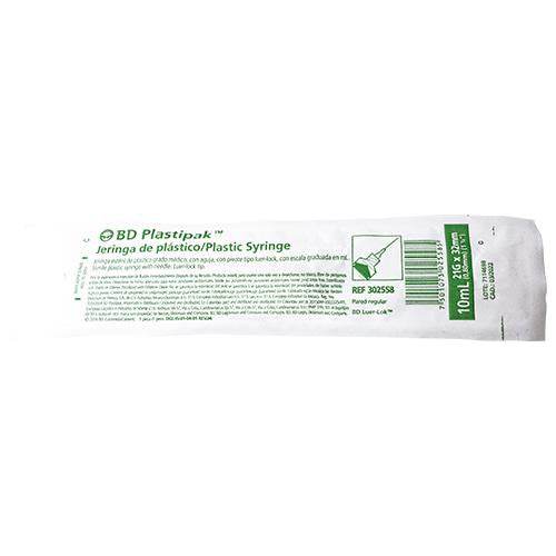 Blíster BD Plastipak 302558, jeringa 10 ml con aguja 21 G × 32 mm, REF impresa