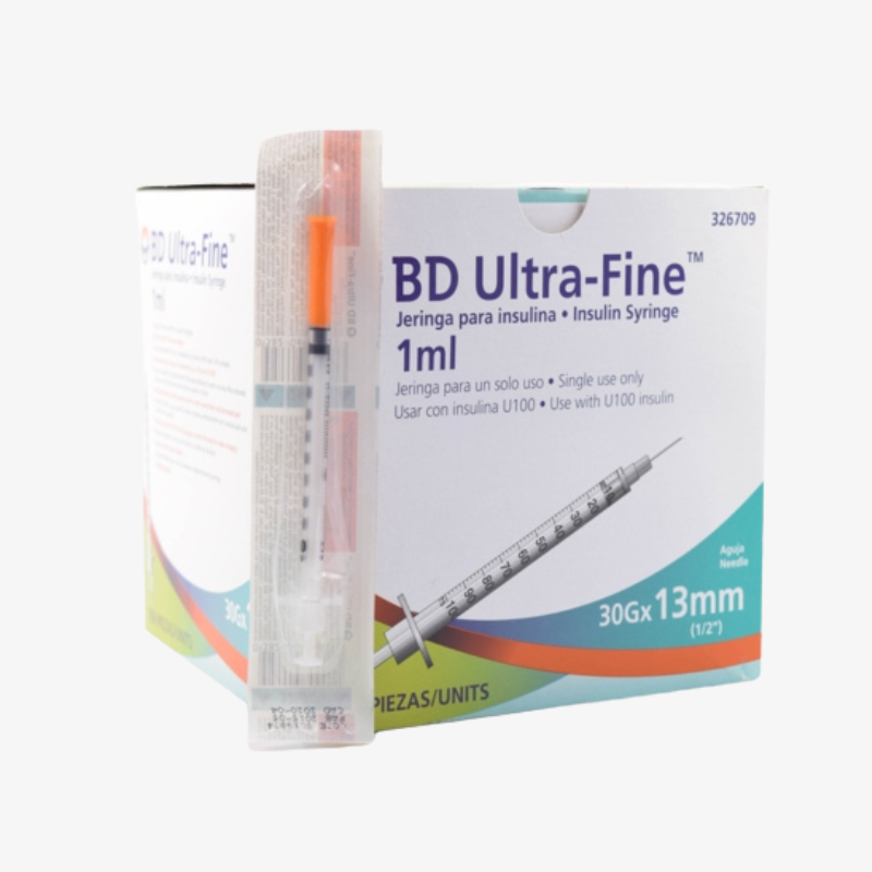 Caja BD Ultra-Fine 326709, jeringa para insulina 1 ml con aguja 30 G × 13 mm