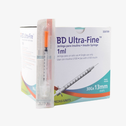 Caja BD Ultra-Fine 326709, jeringa para insulina 1 ml con aguja 30 G × 13 mm