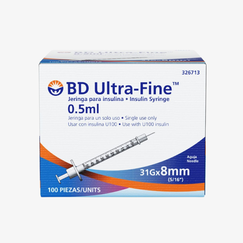 Caja BD Ultra-Fine 326713, jeringa para insulina 0.5 ml con aguja 31 G × 8 mm, 100 piezas