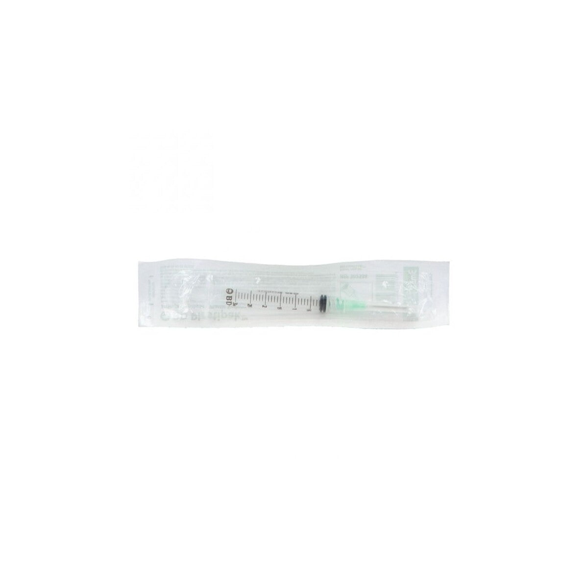 Jeringa BD Plastipak de 3 ml con aguja 21G × 25 mm sobre fondo blanco
