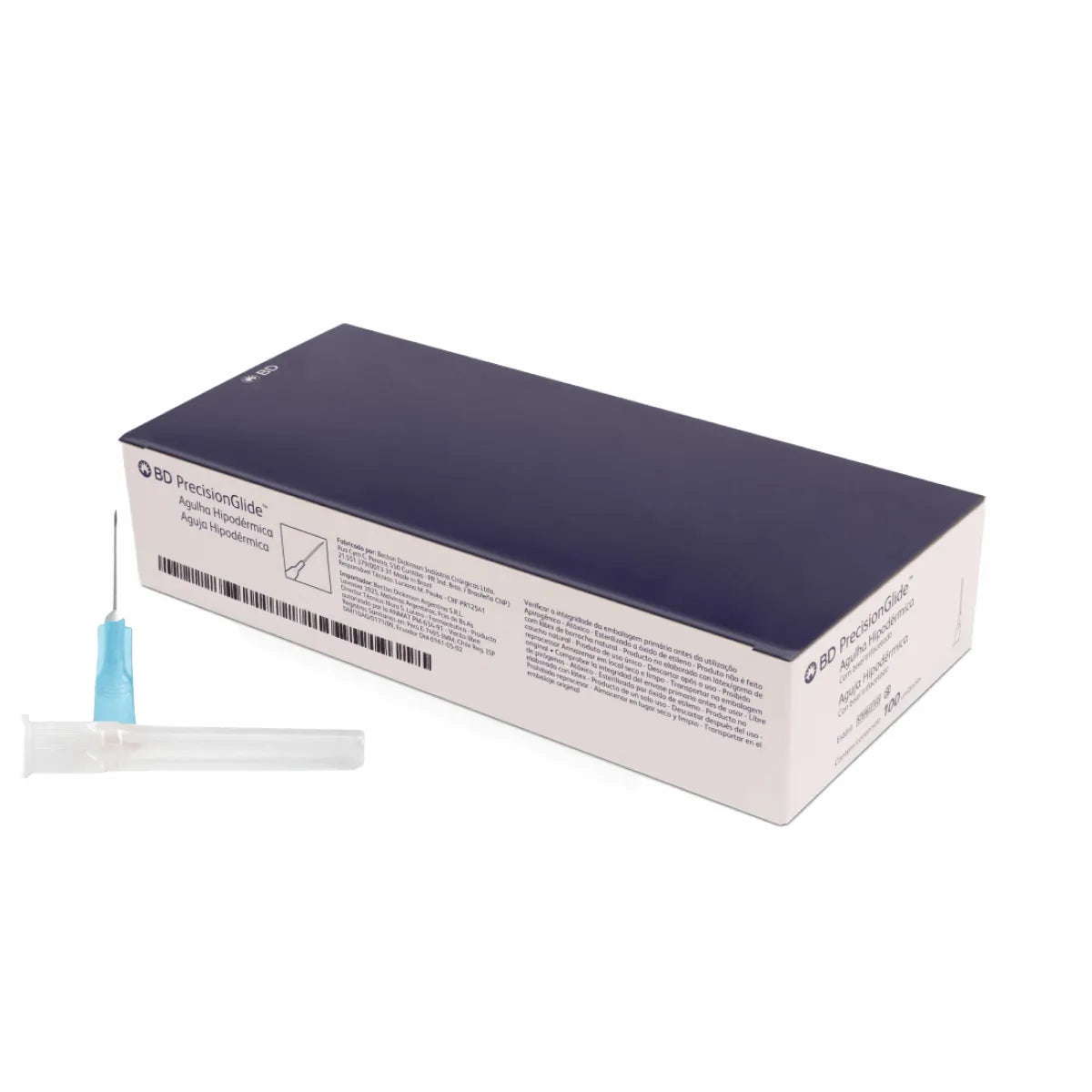Aguja BD PrecisionGlide 300388 de 23G x 1 pulgada, cono azul claro, caja con 100 piezas