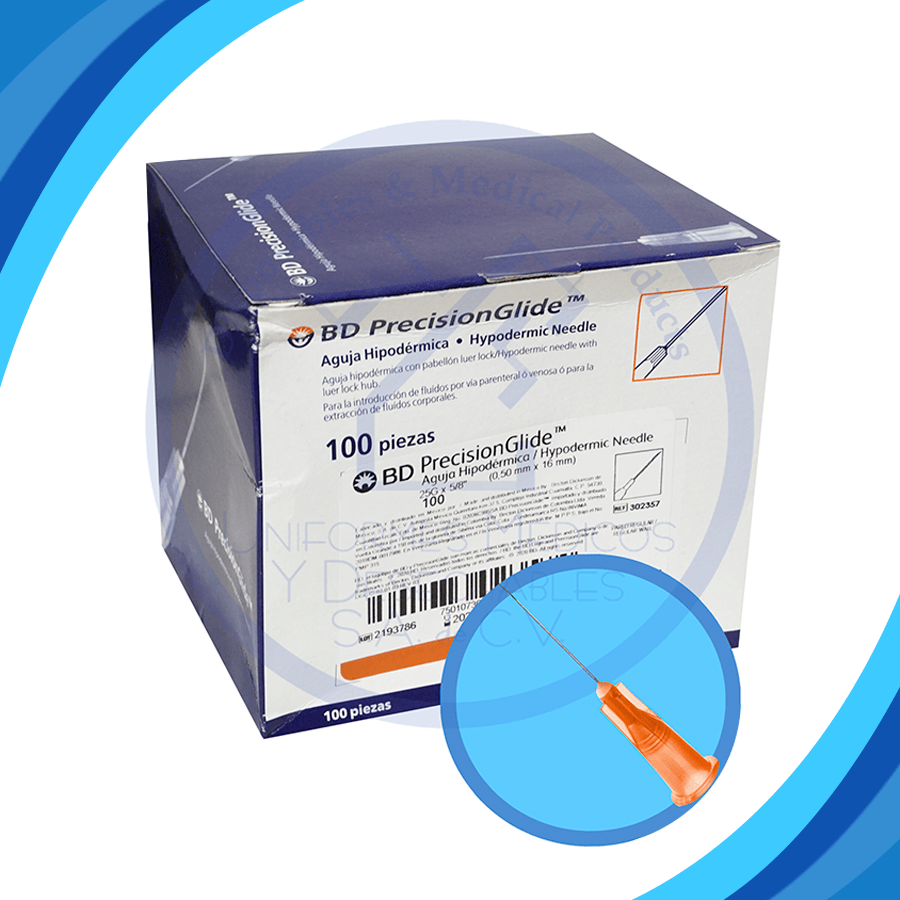 BD PrecisionGlide aguja hipodérmica 25G x 15 mm, referencia 301973, caja con 100
