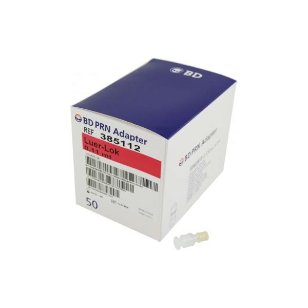 BD PRN 385112, adaptador Luer-Lok con sitio de inyección de 0.11 ml, caja con 50 piezas