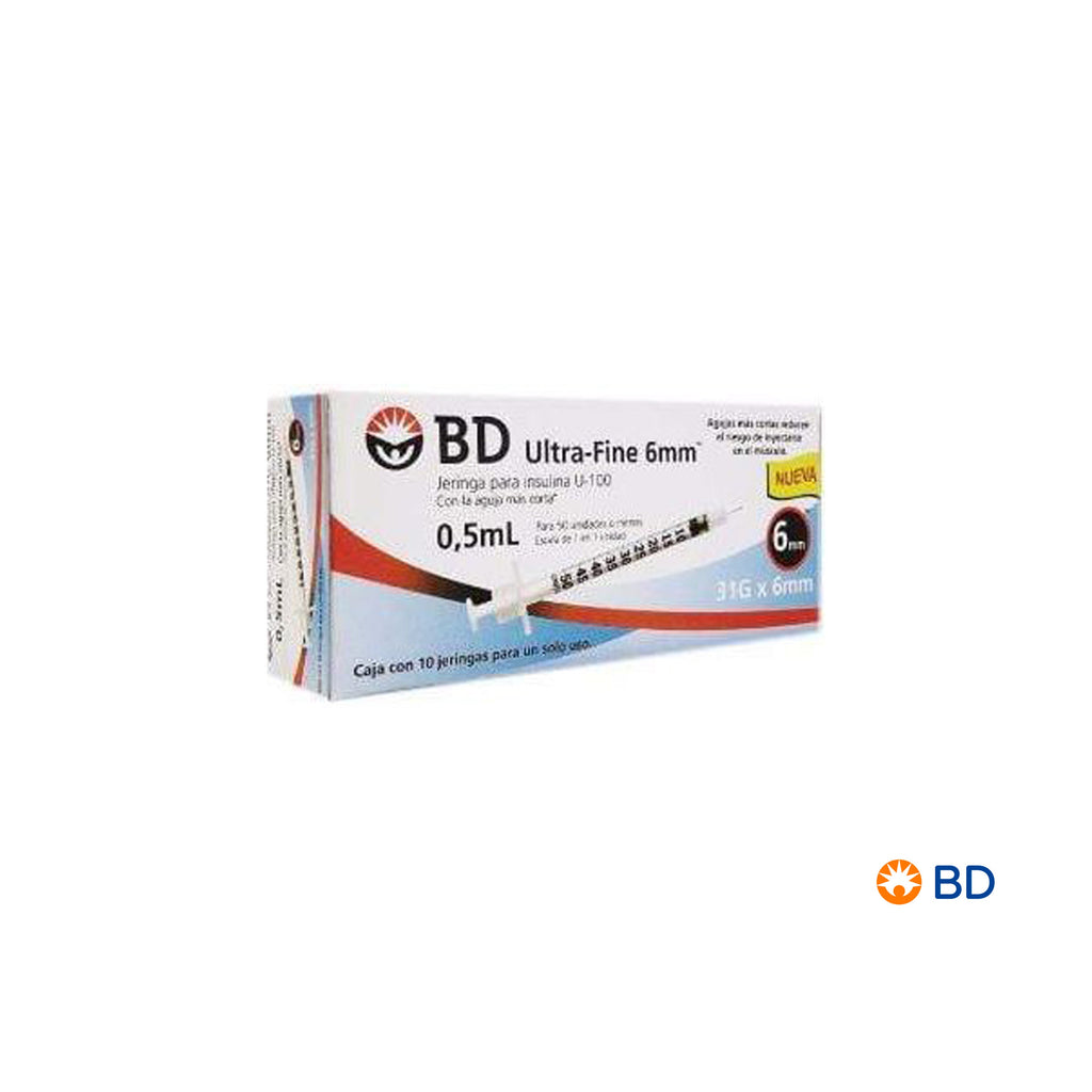 Jeringa BD Ultra-Fine para insulina de 0.5 ml, 31G × 6 mm