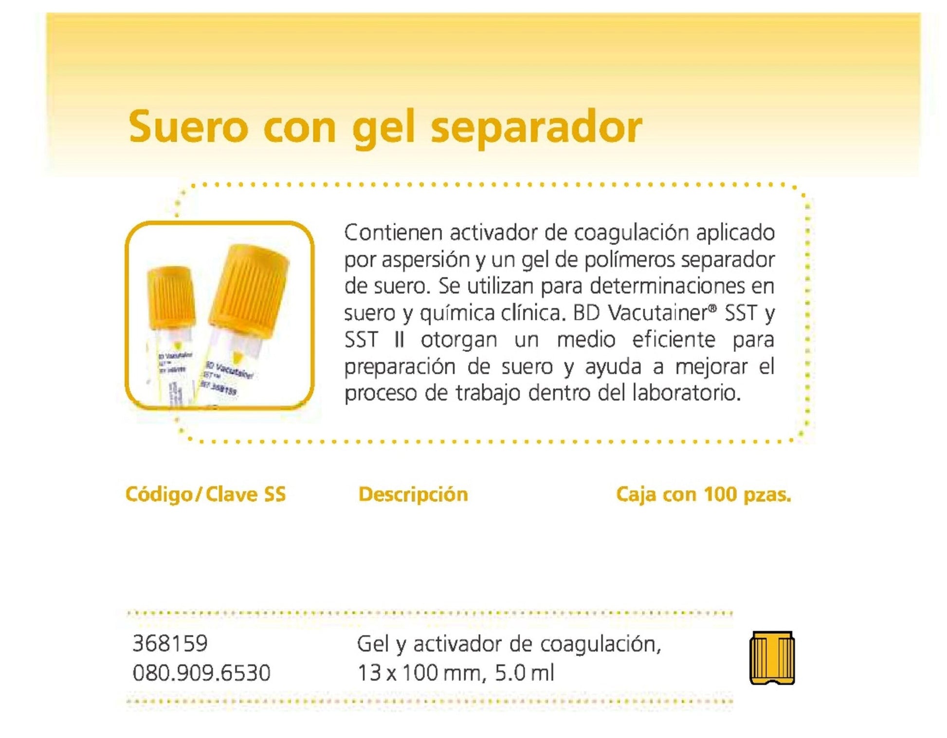 BD Vacutainer 368159 tubo oro de 5 mL con gel separador