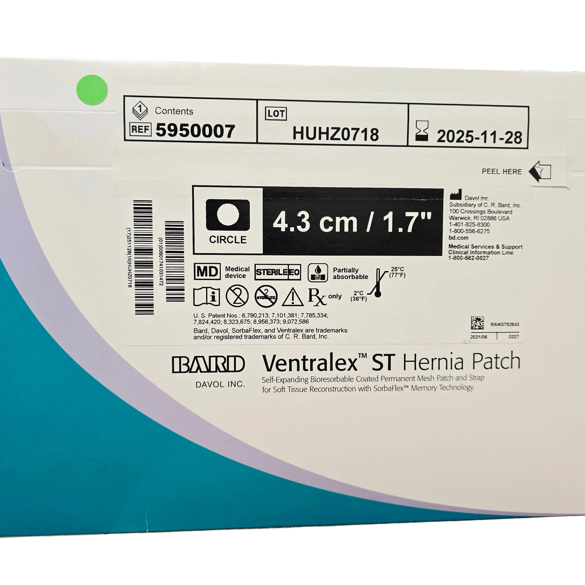Bard Ventralex ST 5950007 — parche circular de 4.3 cm