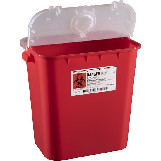Contenedor rojo Bemis 108 030 8-Gallon con tapa articulada translúcida y abertura redonda
