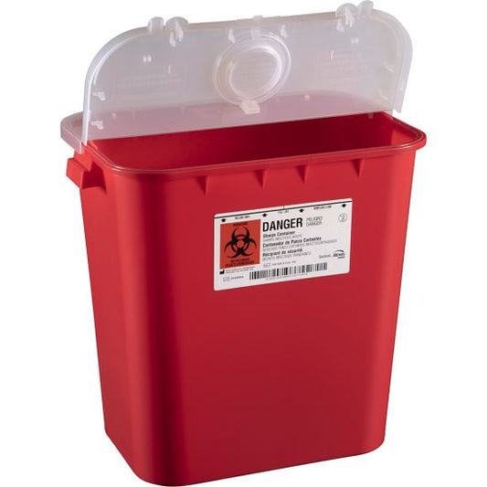 Contenedor rojo Bemis 108 030 8-Gallon con tapa articulada translúcida y abertura redonda