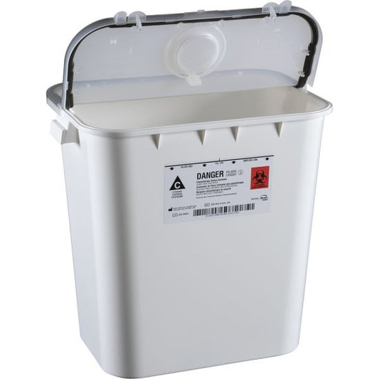 Contenedor blanco Bemis 208 004 8-Gallon para residuos de quimioterapia con tapa articulada