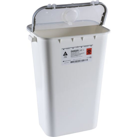 Contenedor blanco Bemis 211 004 11-Gallon para residuos de quimioterapia con tapa articulada