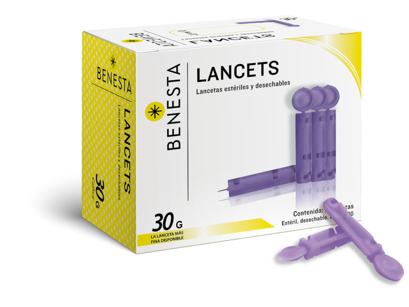 Lancetas Benesta estériles desechables de 30G, caja con 100