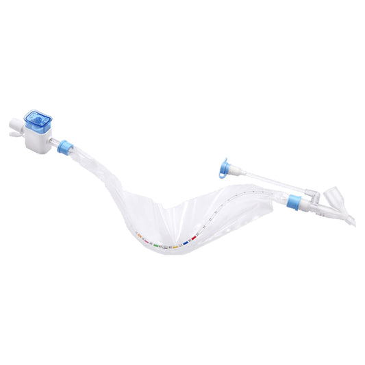 Bioteq succión cerrada 24 h con conector en Y neonatal y pediátrico, manga protectora y puerto de irrigación, foto de familia del fabricante sobre blanco