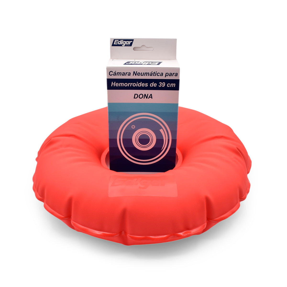 Cámara neumática circular roja Edigar AA10700 con su caja rotulada 39 cm