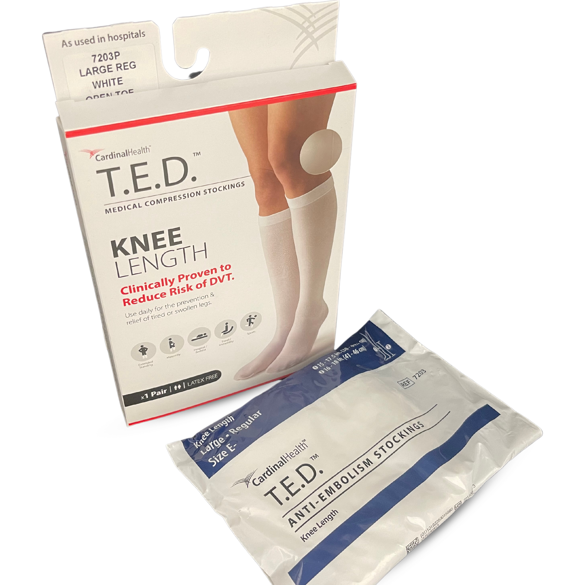 Cardinal Health T.E.D. media antiembólica a la rodilla talla grande regular, referencia 7203